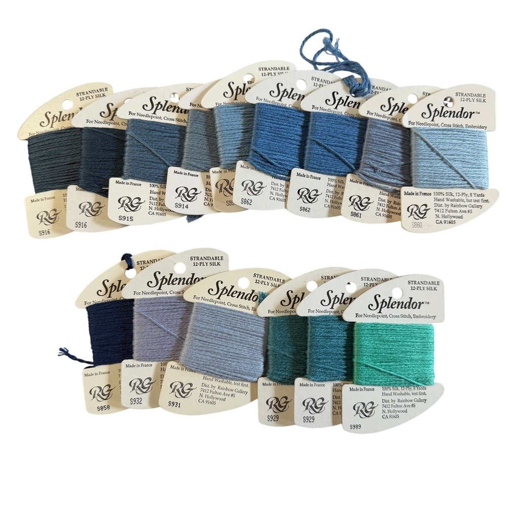 Rainbow Gallery Splendor Silk Embroidery Thread 12 Ply Blues Lot of 15 Partials